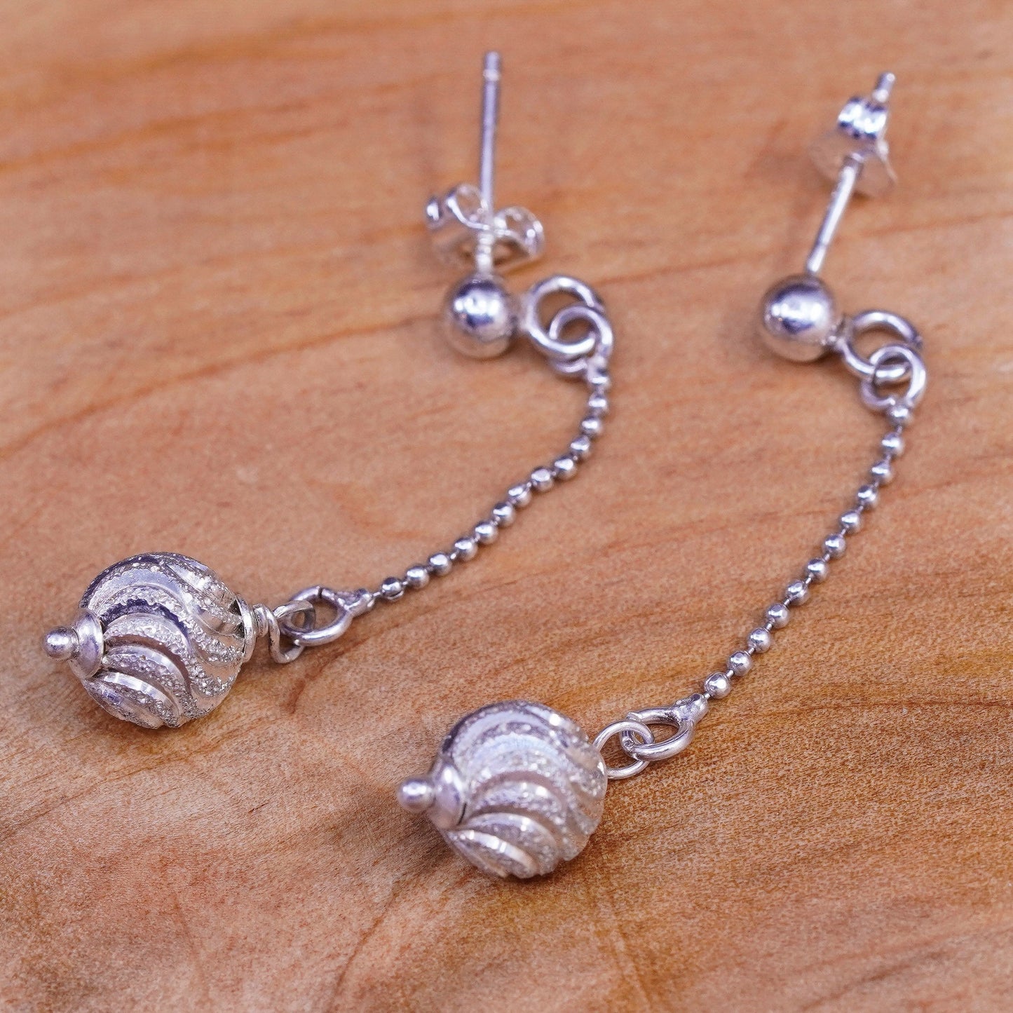 Vintage Italy Sterling silver Handmade earrings, 925 chain with bead dangles