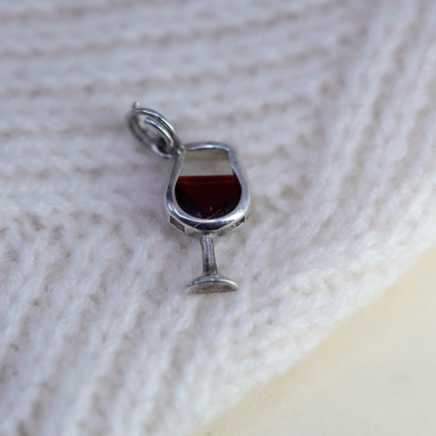 Vintage sterling silver handmade pendant, 925 wine glass charm with ruby