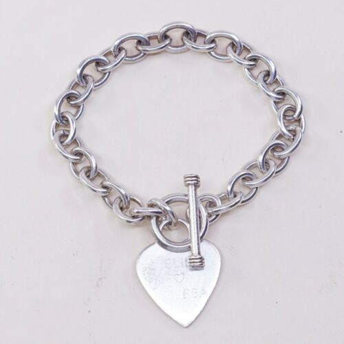 6.5” 8mm, Vintage Sterling Silver Handmade Bracelet, 925 chain w/ heart charm