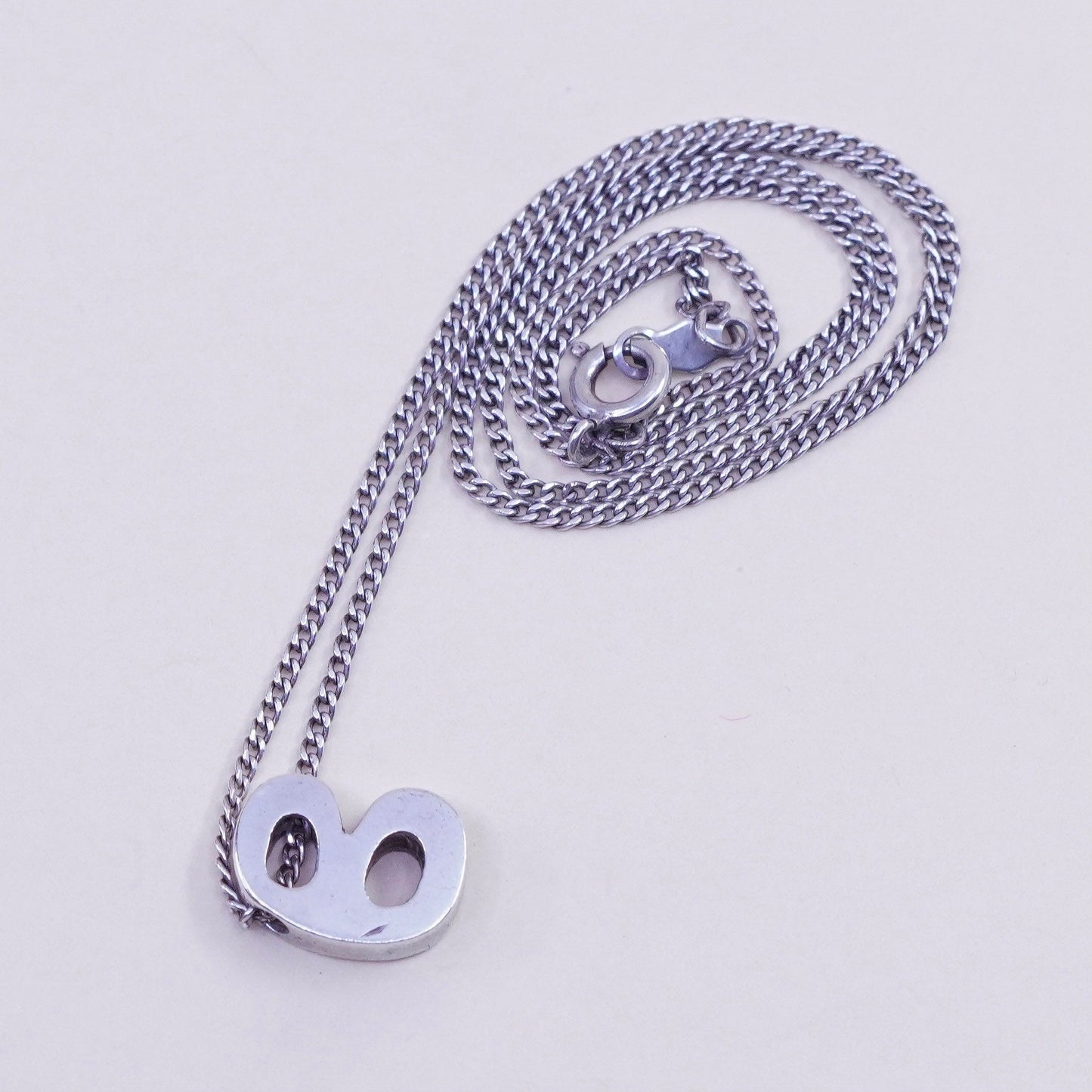 16”, sterling 925 silver handmade necklace, curb chain initial B pendant