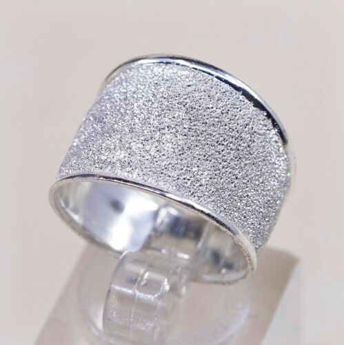 Sz 7, Vtg Sterling Silver Handmade Ring 925 Silver Sparkly Band W/ Matt Surface