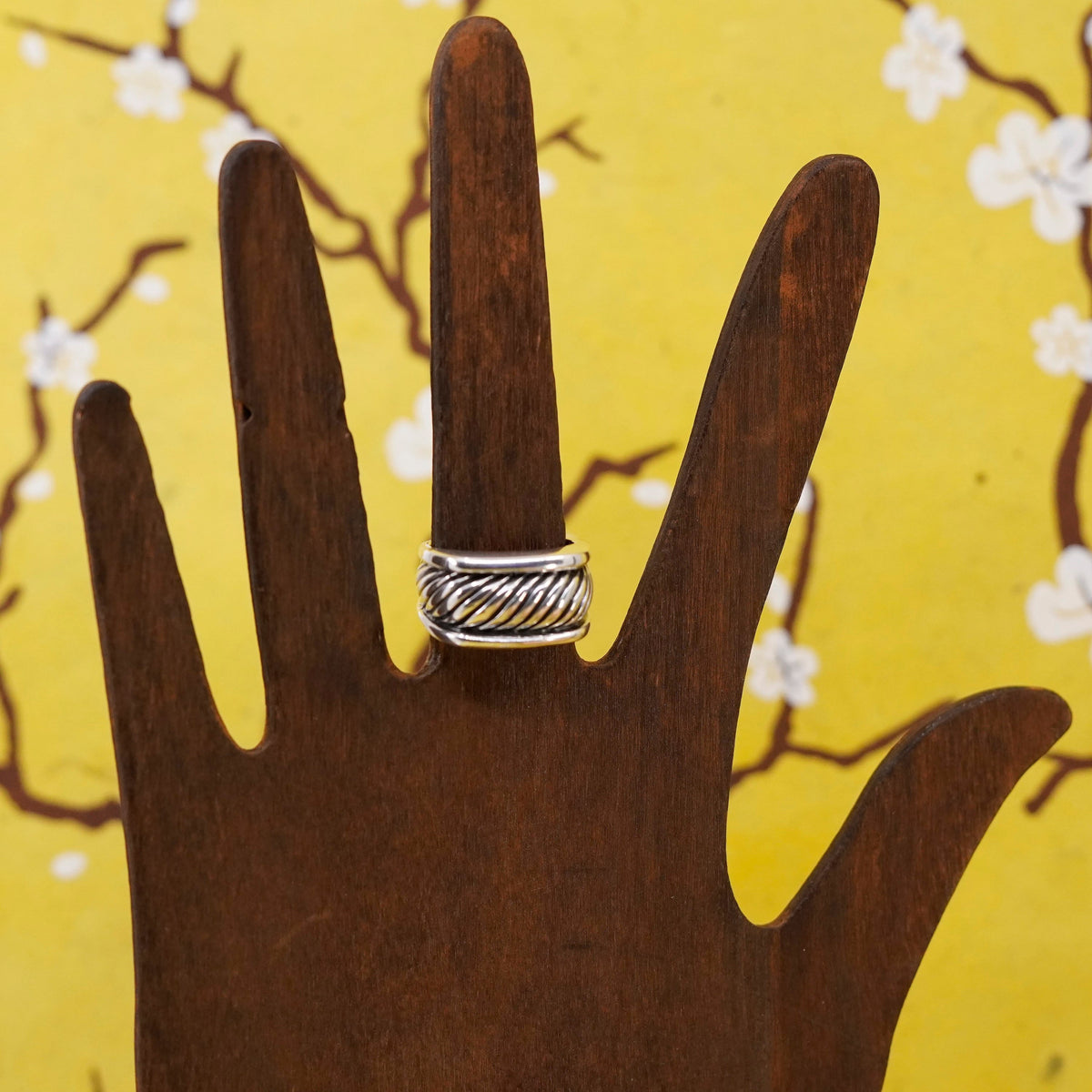 Size 7, vintage Sterling silver handmade ring, 925 cable ribbed band