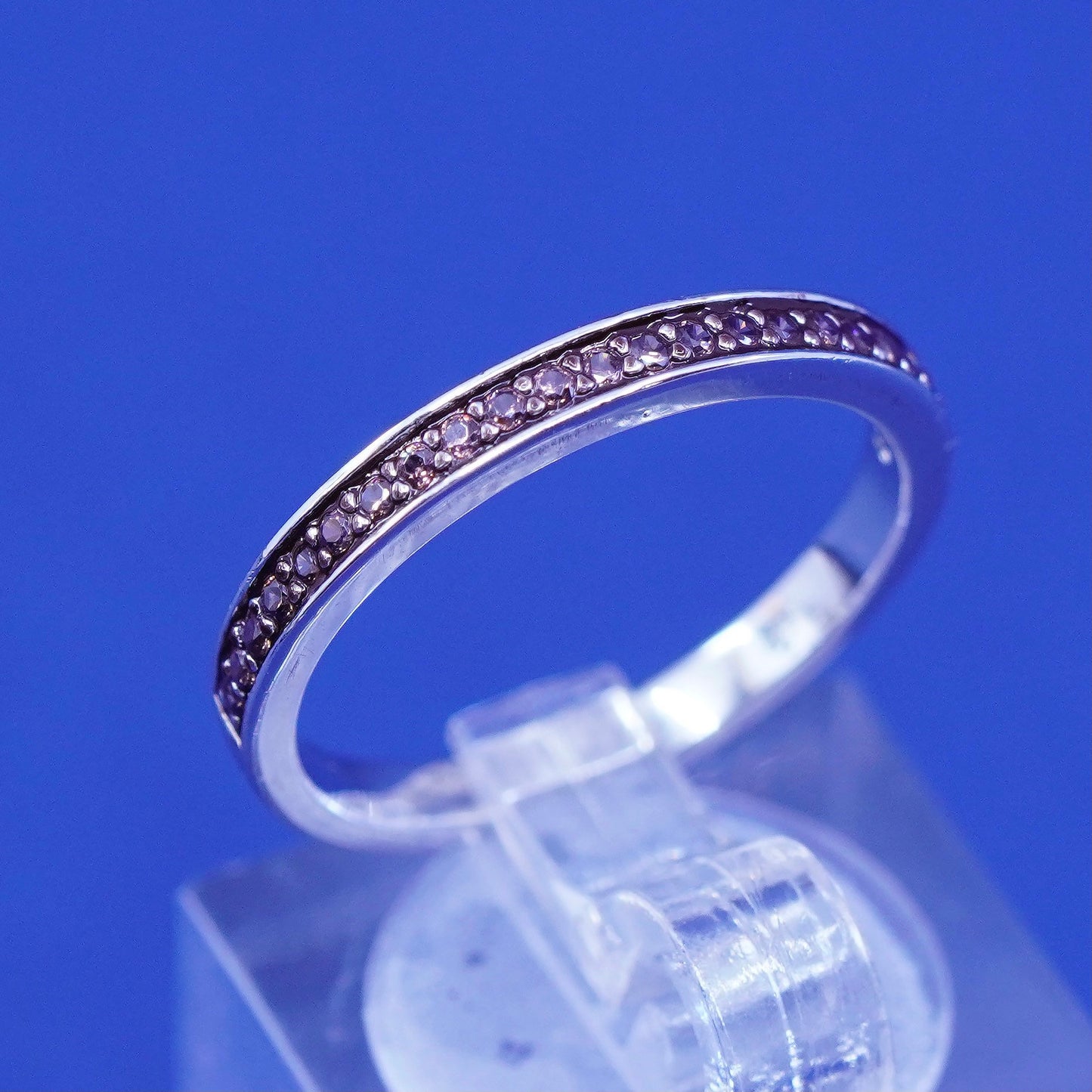 Size 7.25, vintage Sterling silver engagement ring, 925 band with pink crystal