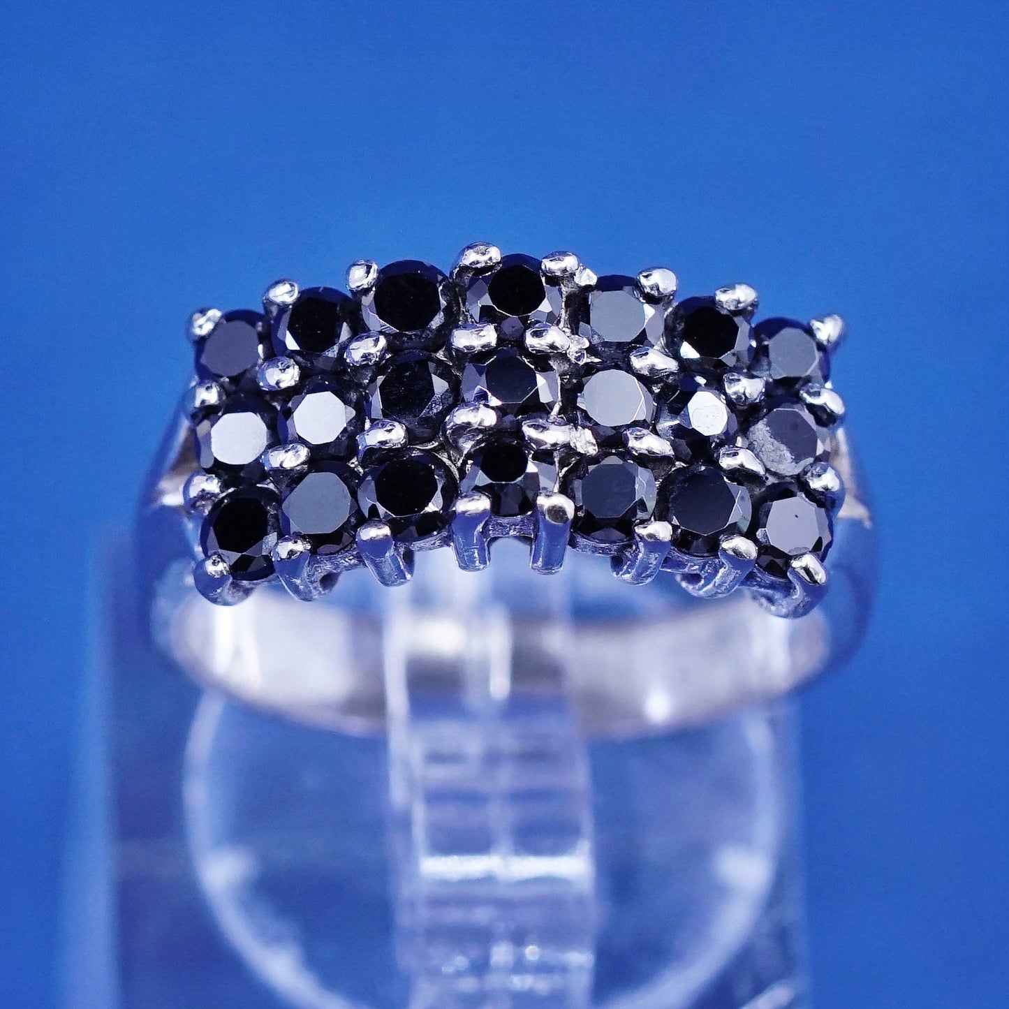 sz 6.75 vtg Sterling 925 silver handmade ring w/ sapphire cluster cocktail ring