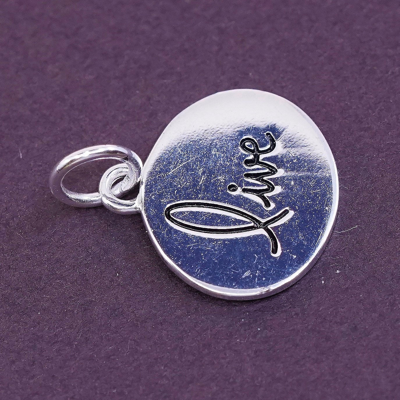vtg Sterling silver handmade charm, 925 tag pendant embossed “live”