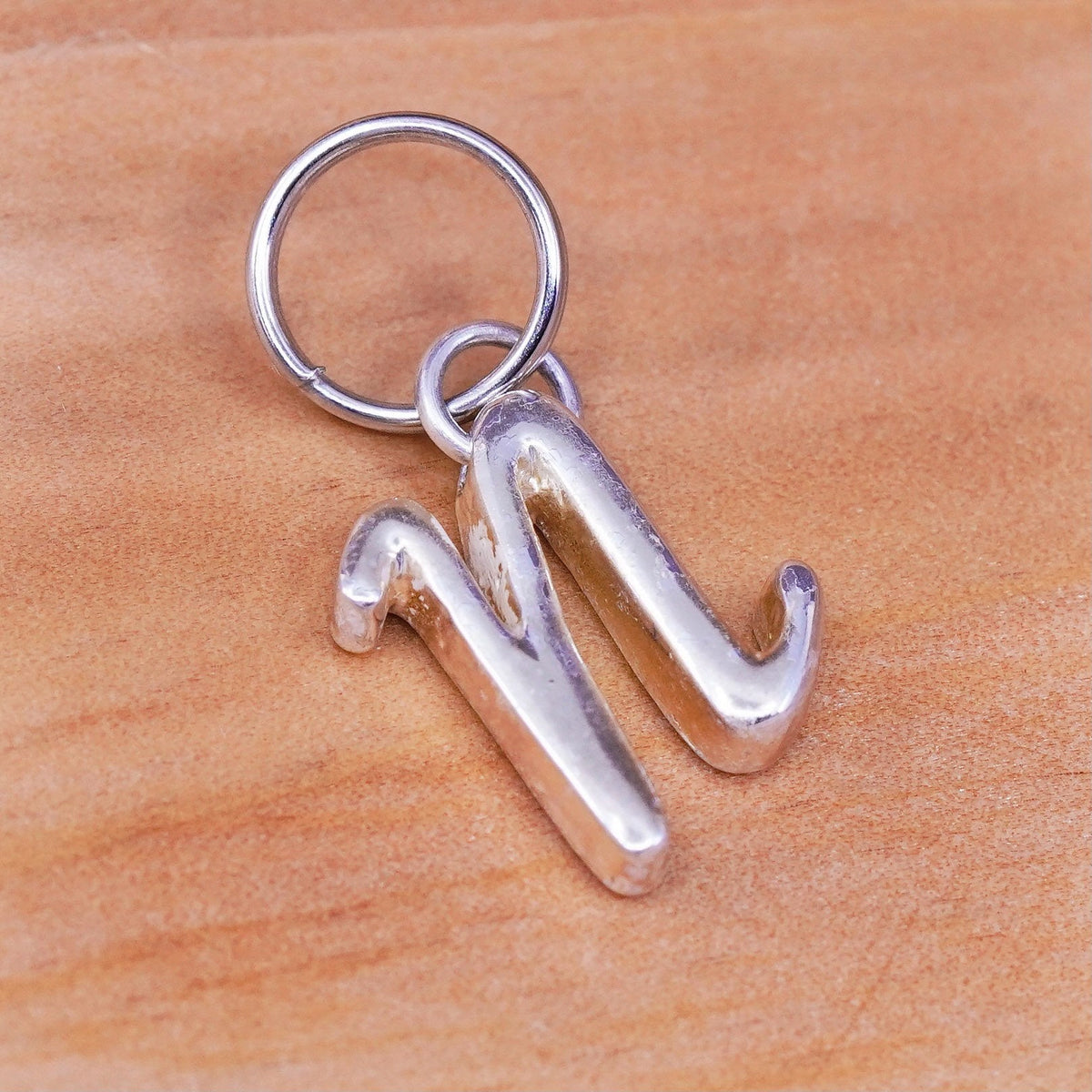 Vintage sterling silver handmade pendant, 925 charm with initial “N”