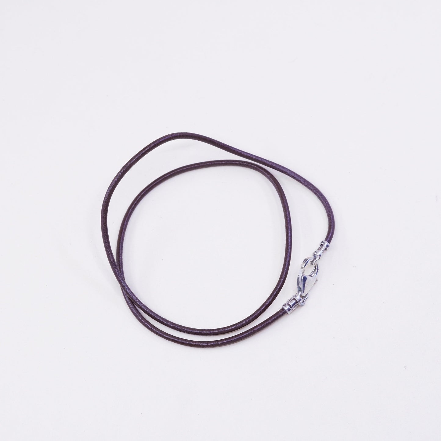 15”, Vtg Sterling 925 Silver Clasp W/ brown Leather Necklace