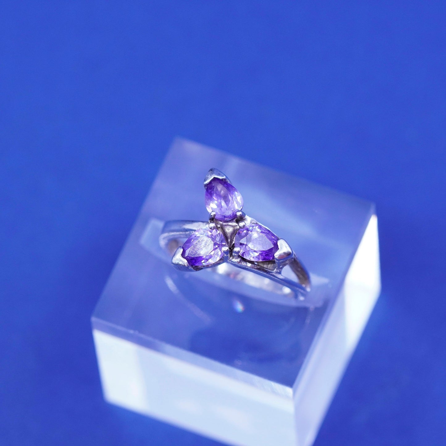 Size 8.5, vintage Sterling 925 silver handmade ring with Marquise amethyst ring