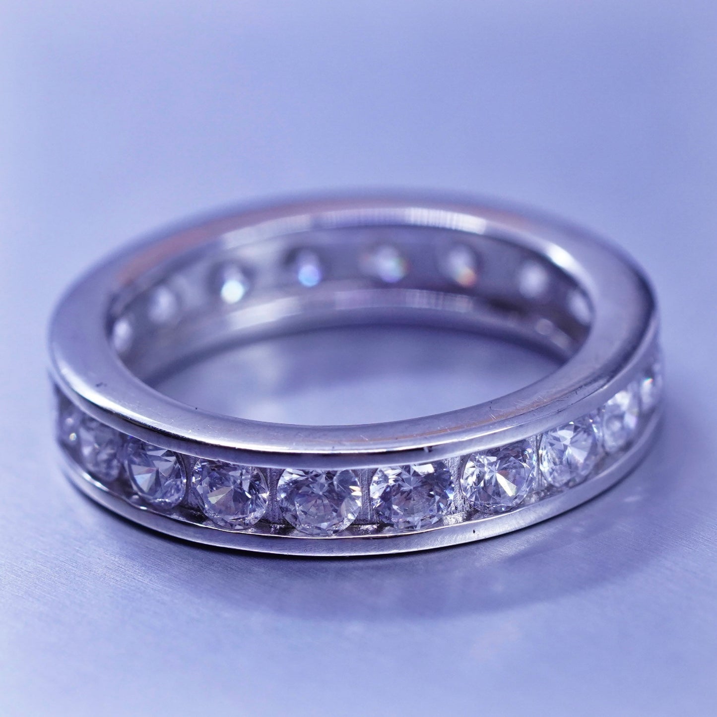 Size 7, vintage Sterling 925 silver wedding ring, Cz band