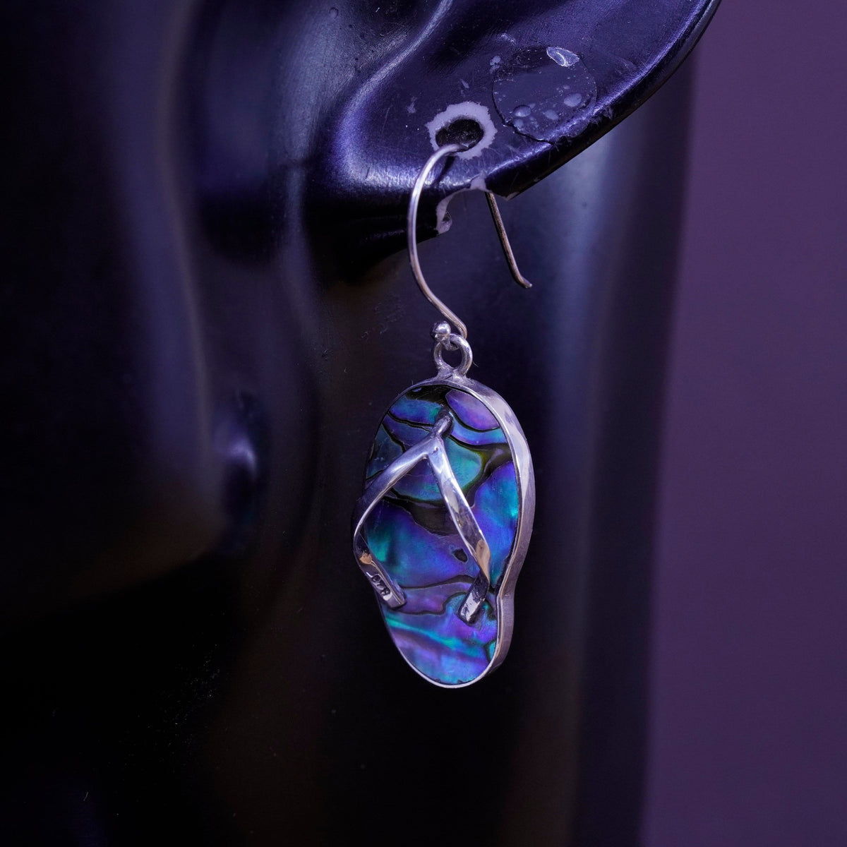 Vintage Sterling 925 silver handmade sandal flip flop earrings with abalone