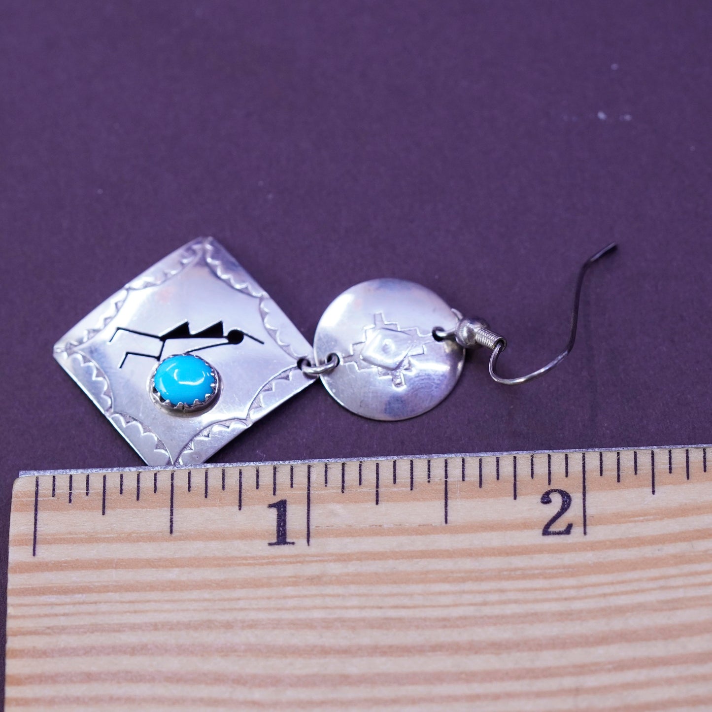 Vintage Sterling 925 silver handmade square earrings with turquoise