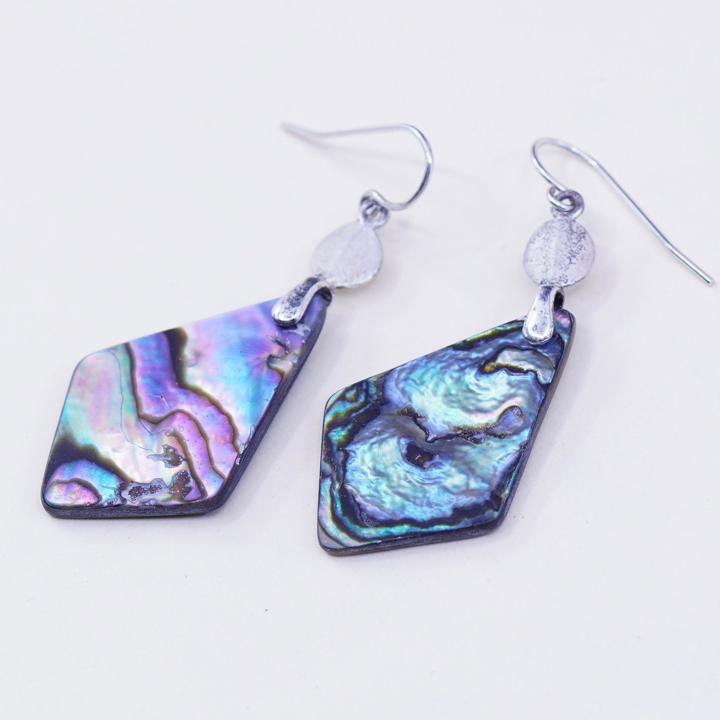 Vintage sterling 925 silver handmade oval earrings with abalone