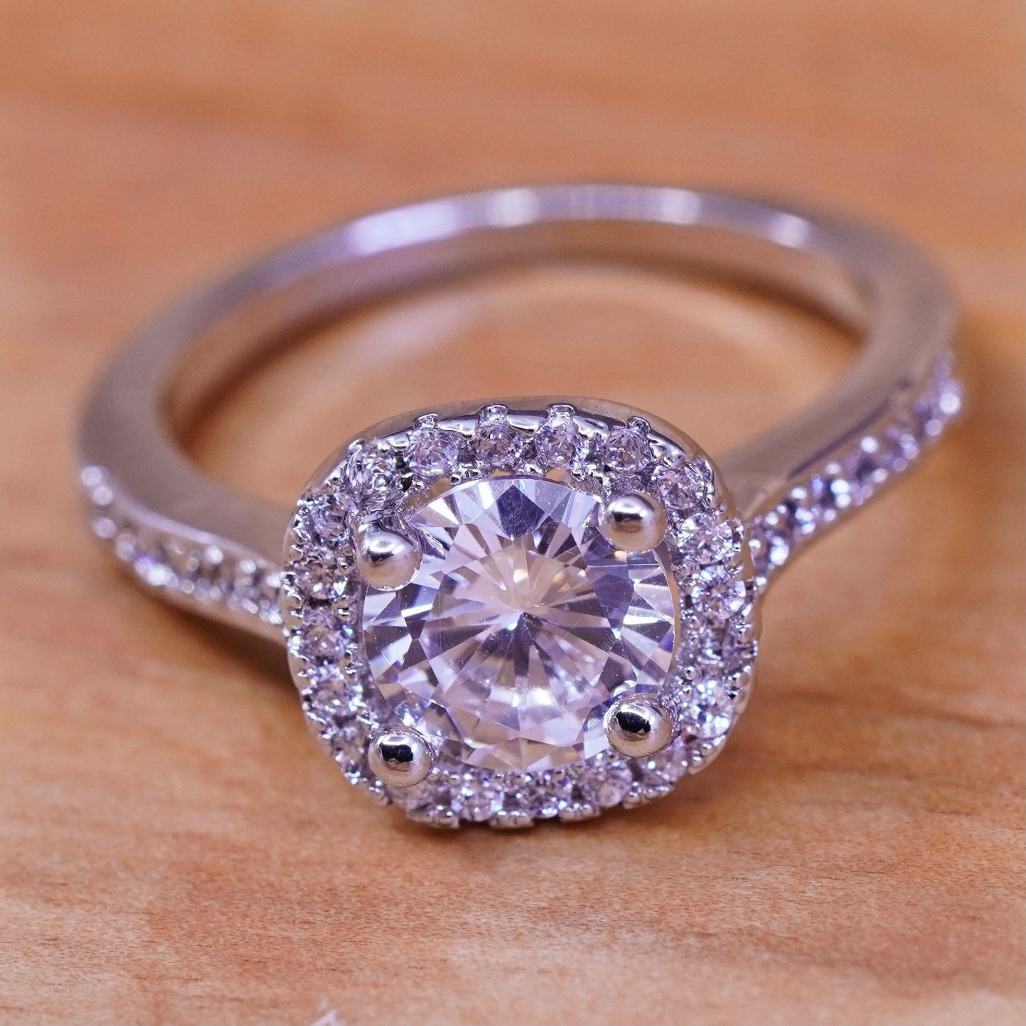 Size 6.25, vintage Sterling 925 silver anniversary ring with clear cz