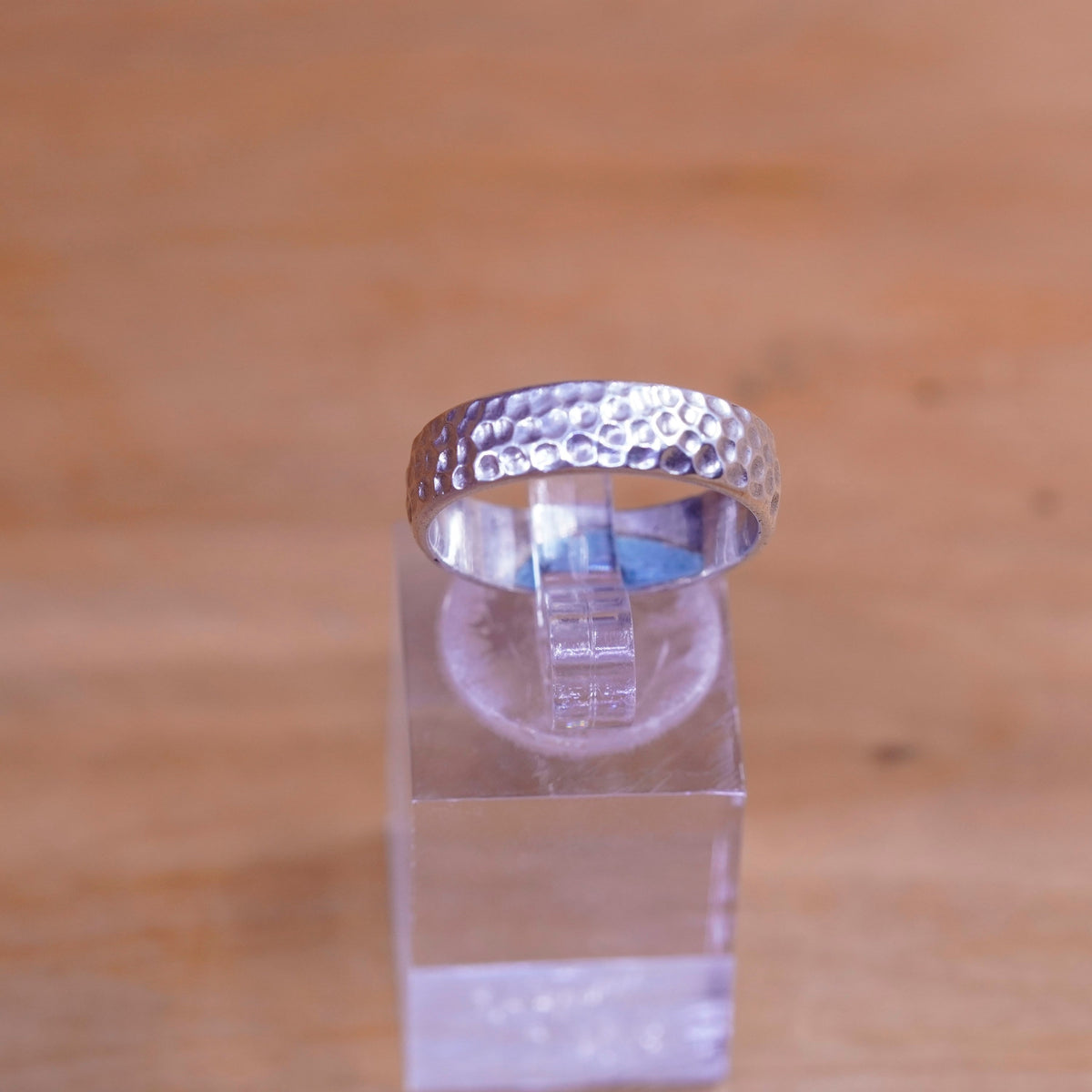 size 8, vintage Sterling silver handmade ring, 925 hammered wedding band