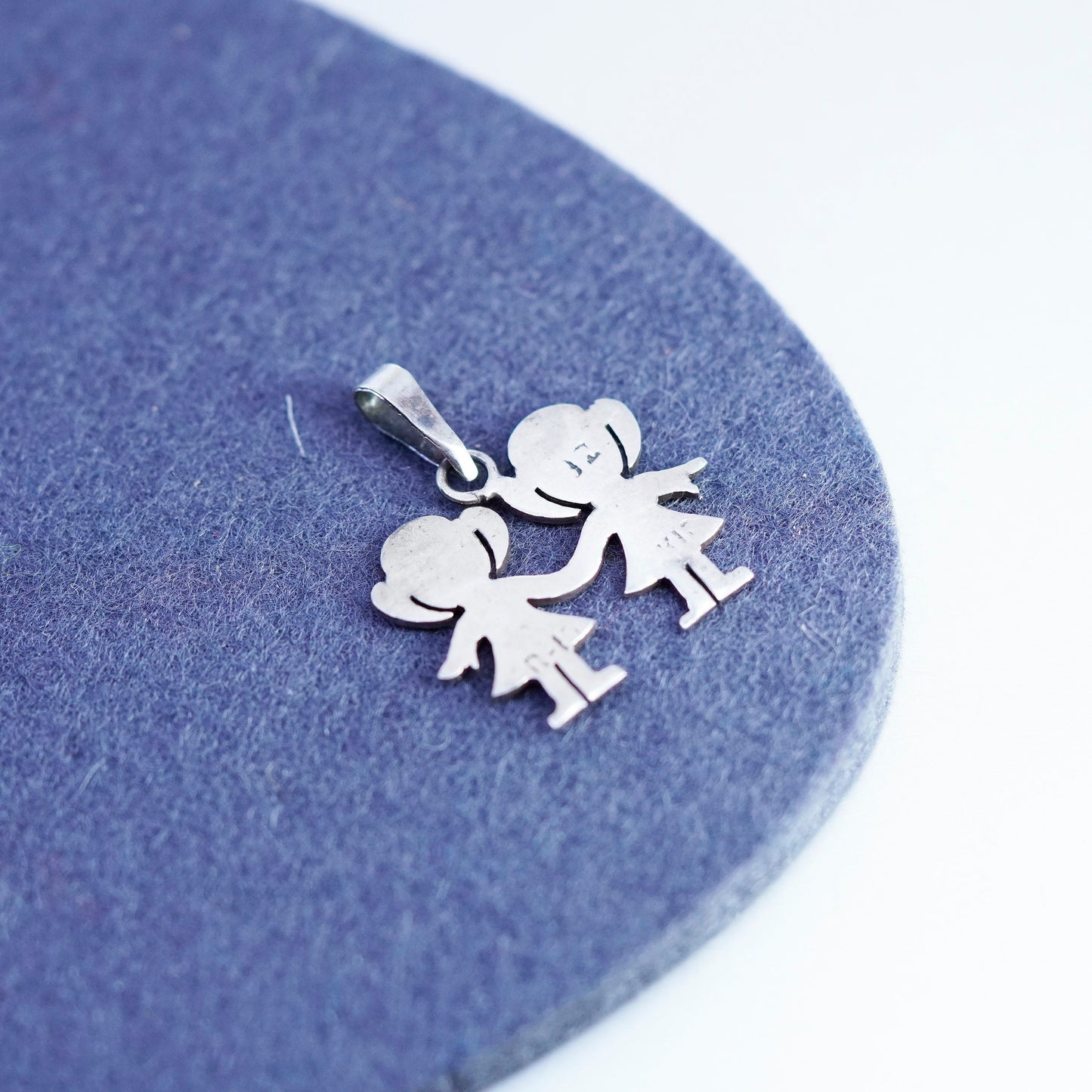 Vintage sterling 925 silver handmade girl friendship pendant charm