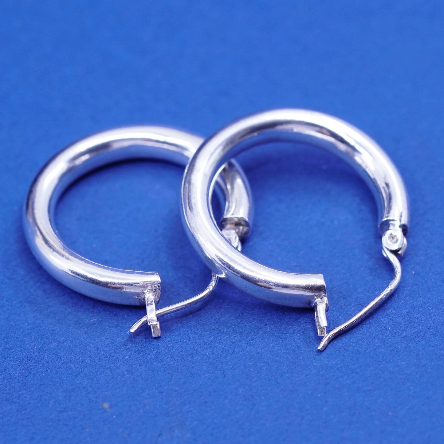 1”, vintage Sterling silver handmade hoop Huggie earrings, Modern 925 huggie