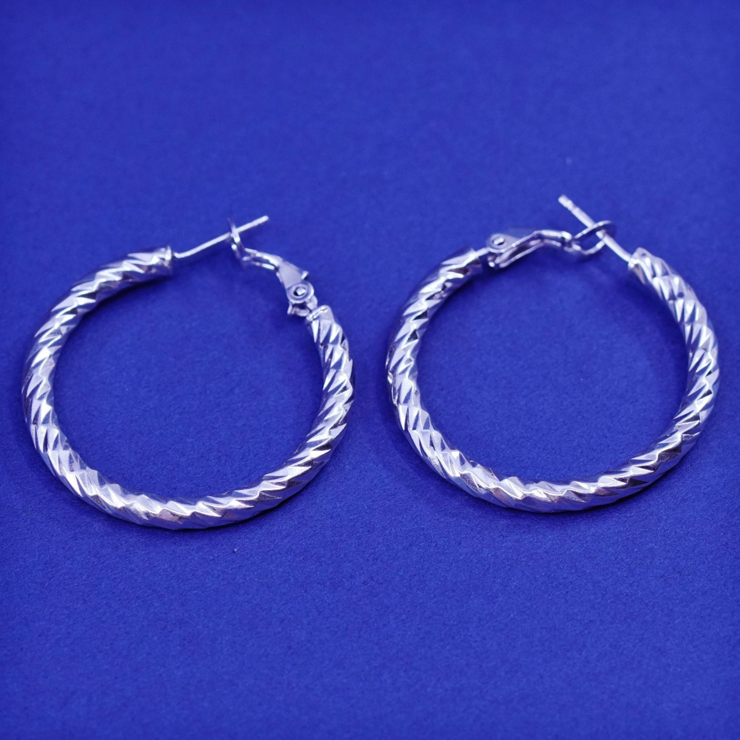 1.25”, vintage Sterling silver handmade earrings, 925 twisted hoops