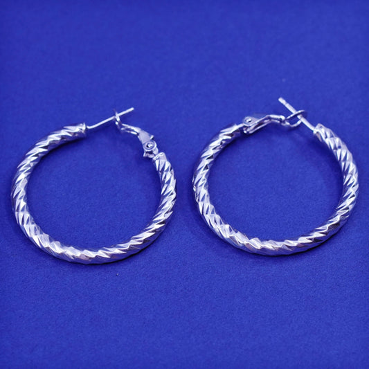 1.25”, vintage Sterling silver handmade earrings, 925 twisted hoops