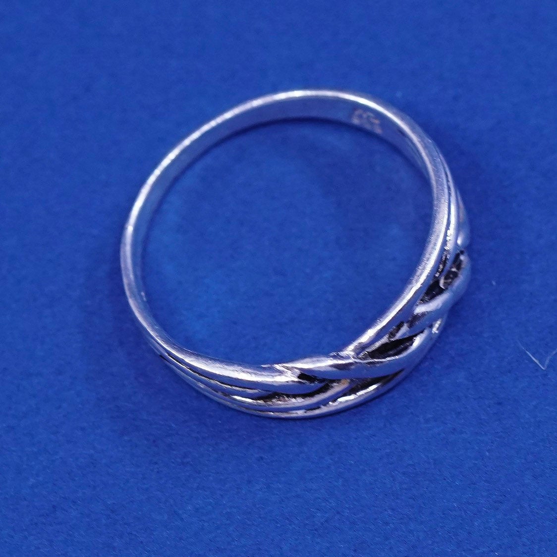 sz 6.75, vtg sterling silver handmade ring, 925 entwined knot band, stamped 925