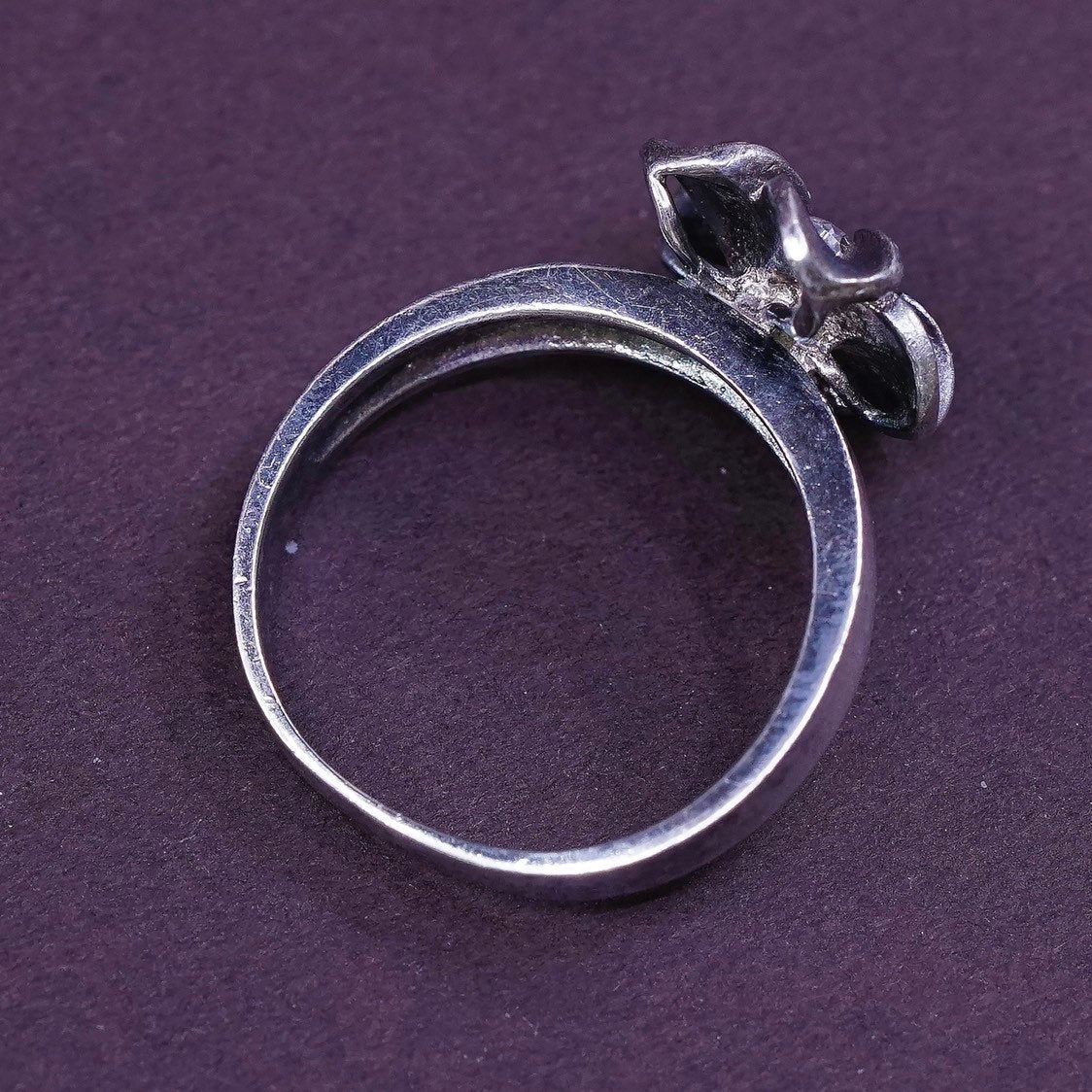 sz 5, vtg Sterling silver flower ring, modern 925 w/ Cz