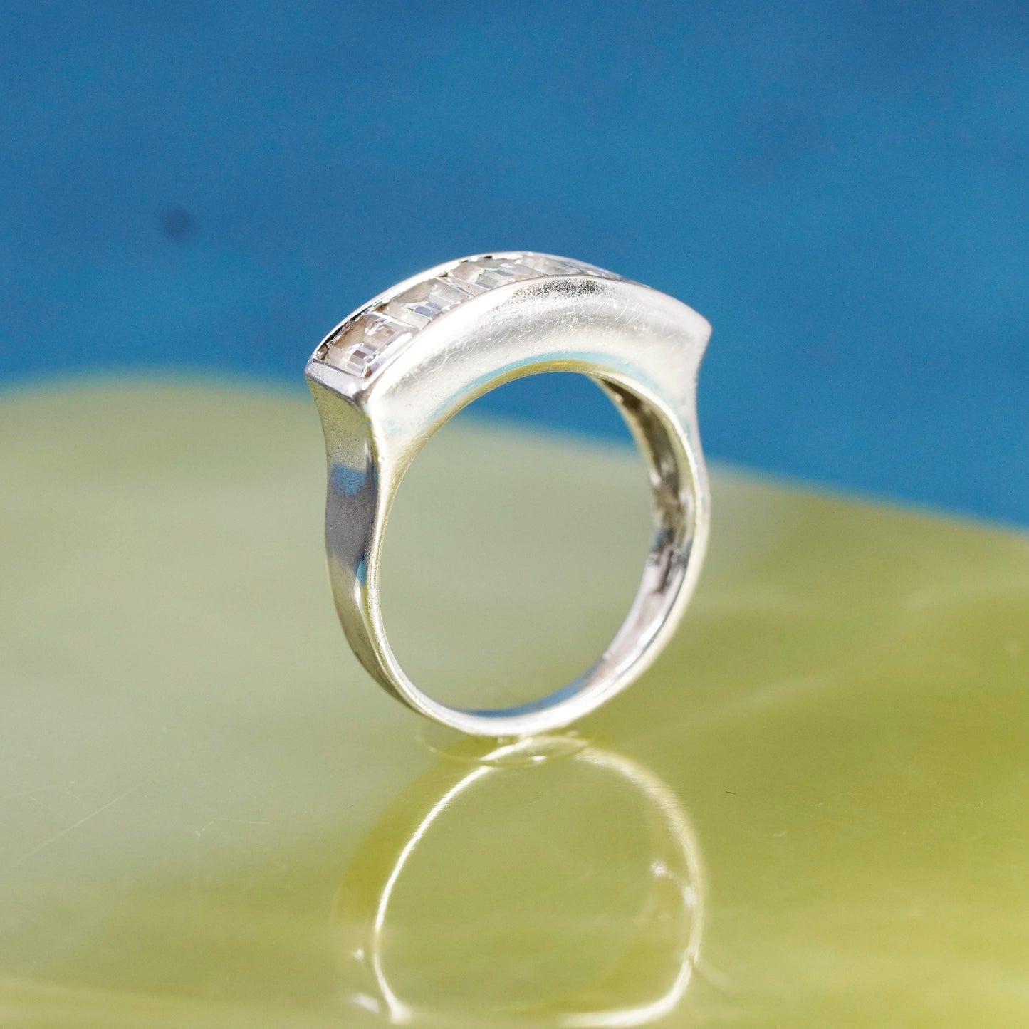 Size 8, vintage Sterling 925 silver handmade ring, 925 stackable band with Cz