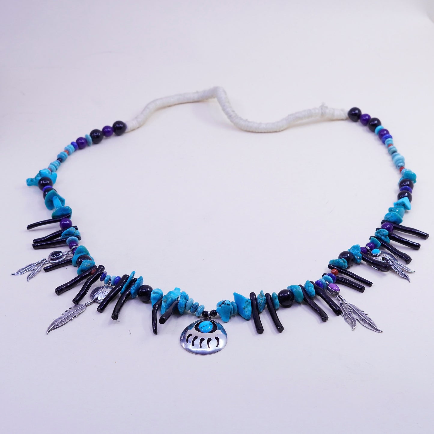 30”, Native American Richard Begay Sterling silver turquoise necklace Navajo