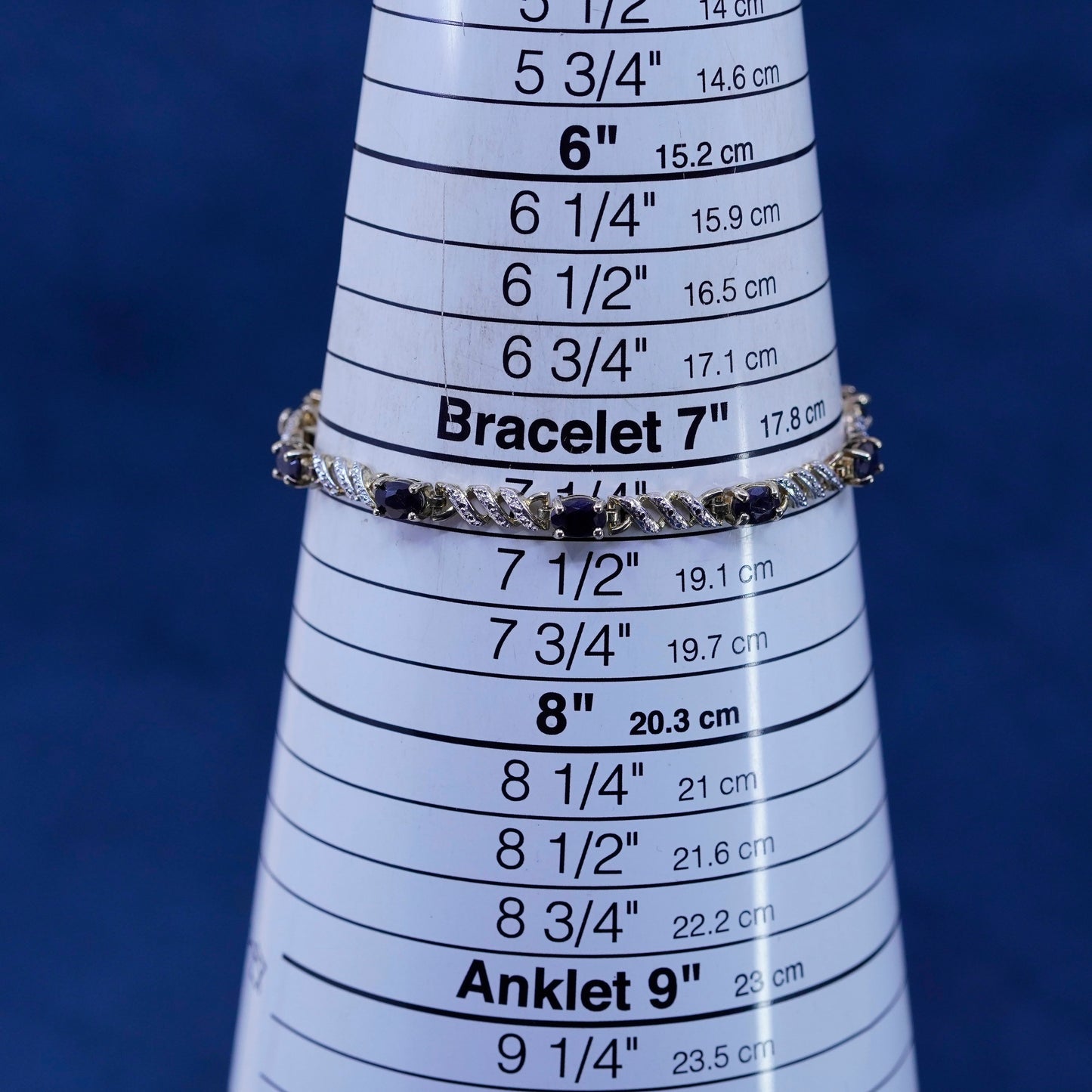 7.25”, vermeil gold over sterling 925 silver tennis bracelet sapphire diamond