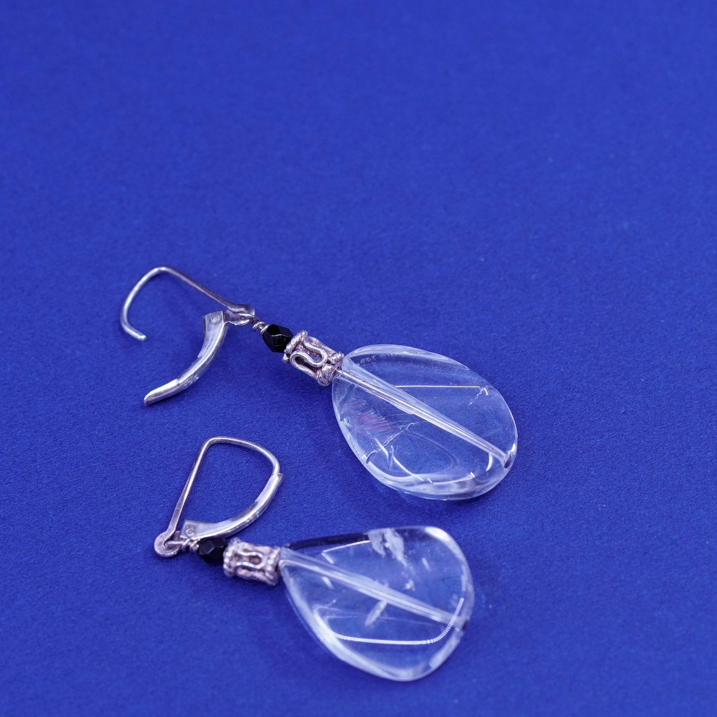 Vintage sterling 925 silver handmade earrings with crystal Dangles