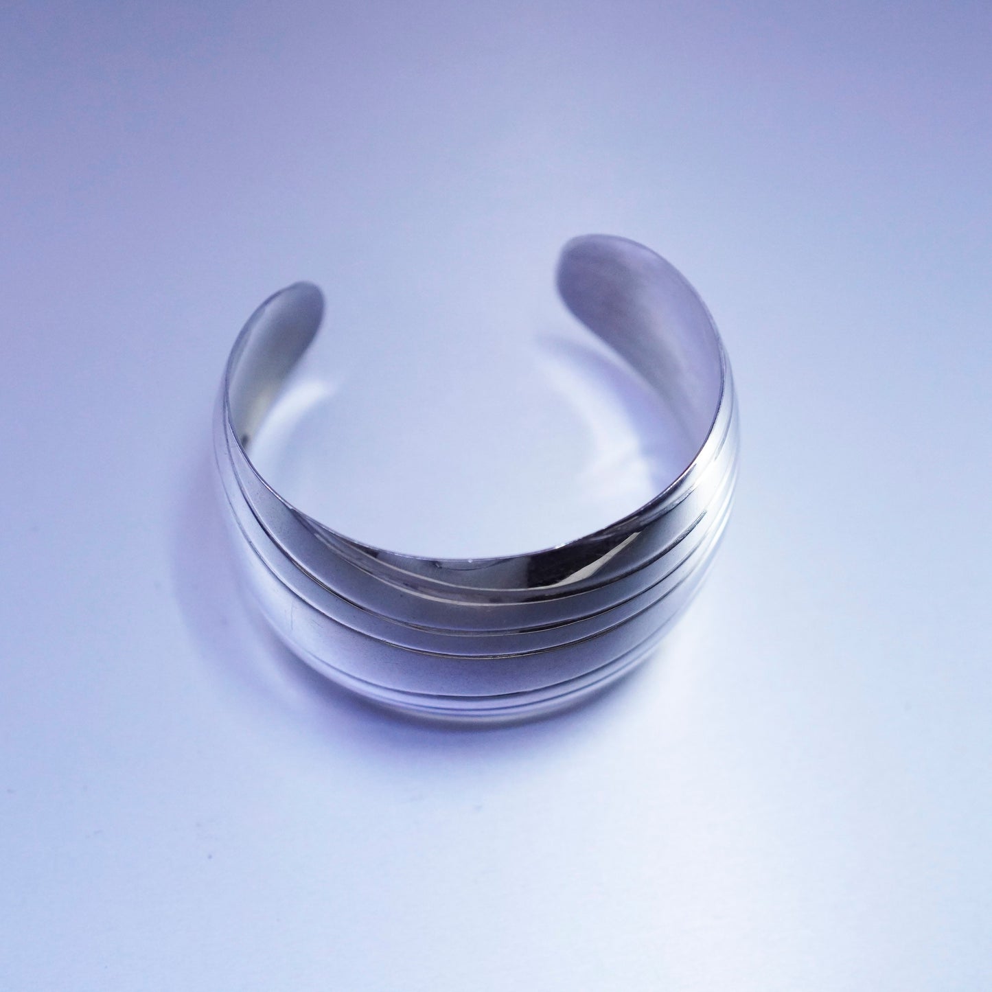 6.75”, Vintage Sterling 925 silver handmade bracelet, wide ribbed cuff