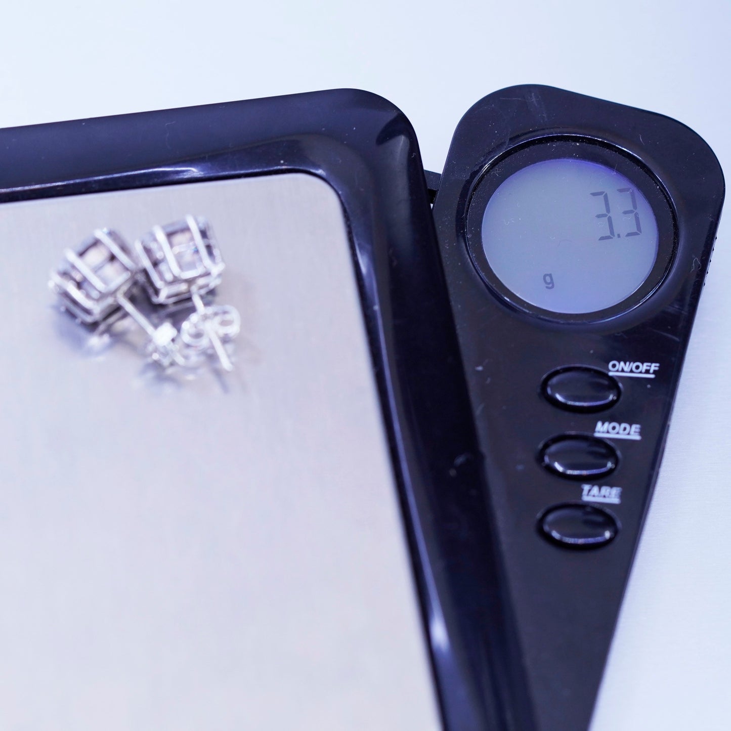 8mm, Vintage Sterling 925 silver earrings, studs with square cz inlay