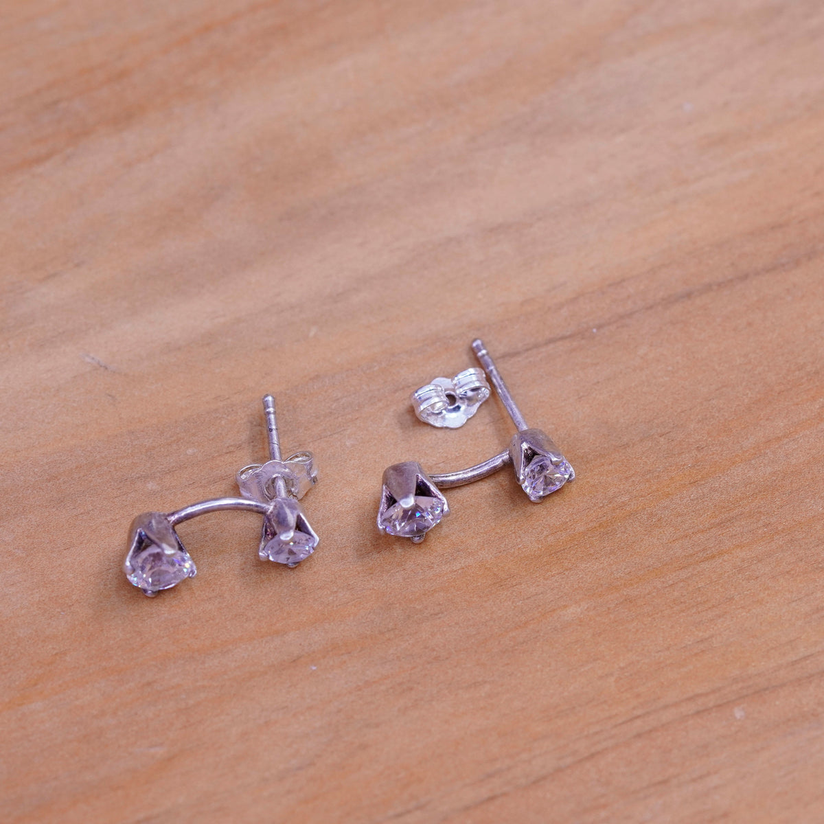 vintage Sterling 925 silver handmade studs, round cz earrings