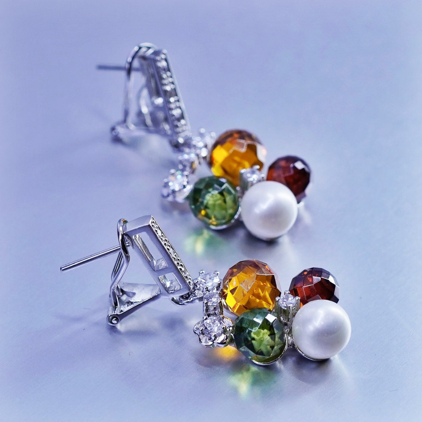 Sterling 925 silver handmade earrings with pearl citrine peridot garnet beads