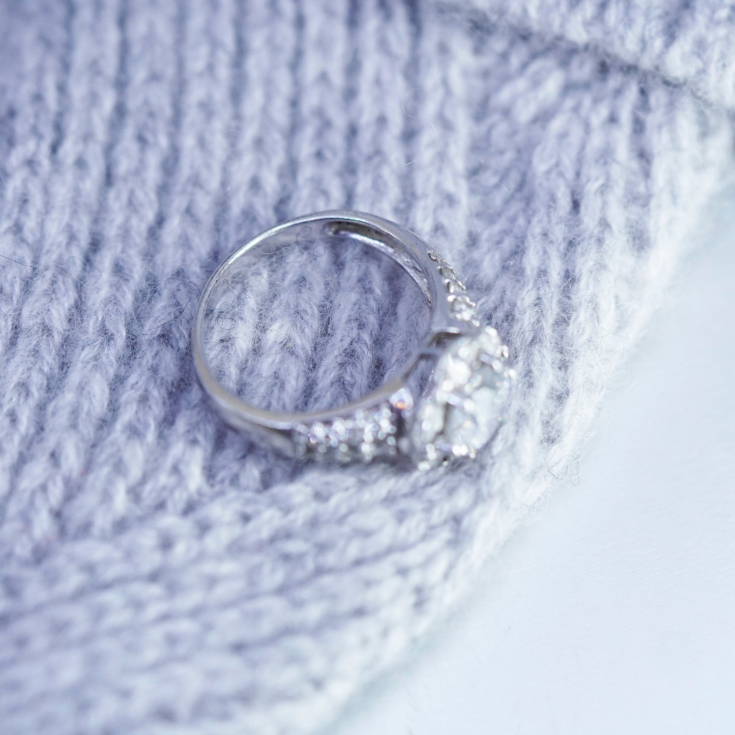 Size 8.5, vintage Sterling 925 silver handmade engagement ring with cluster Cz