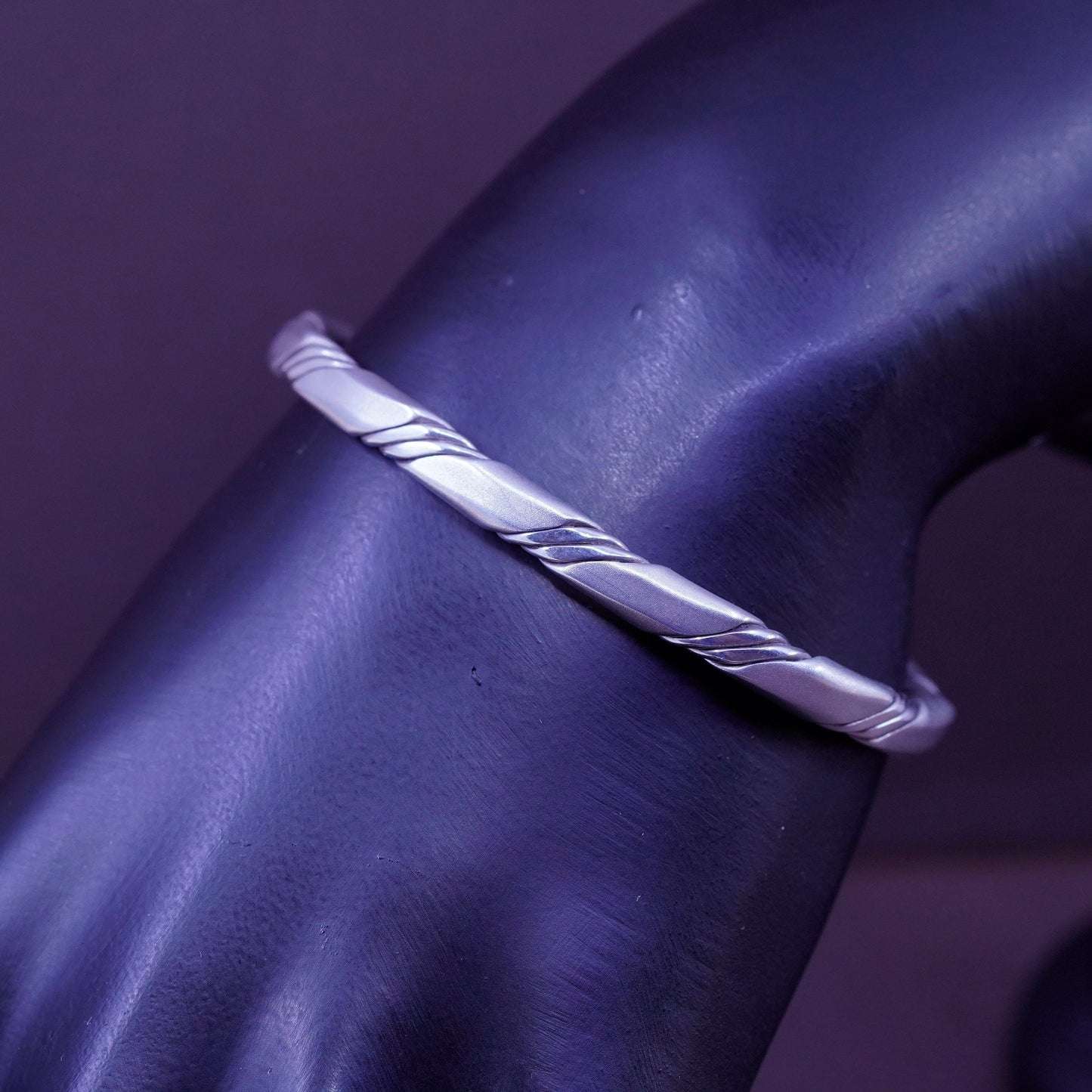 6”, Vintage Sterling silver handmade bracelet, 925 braided woven cable cuff