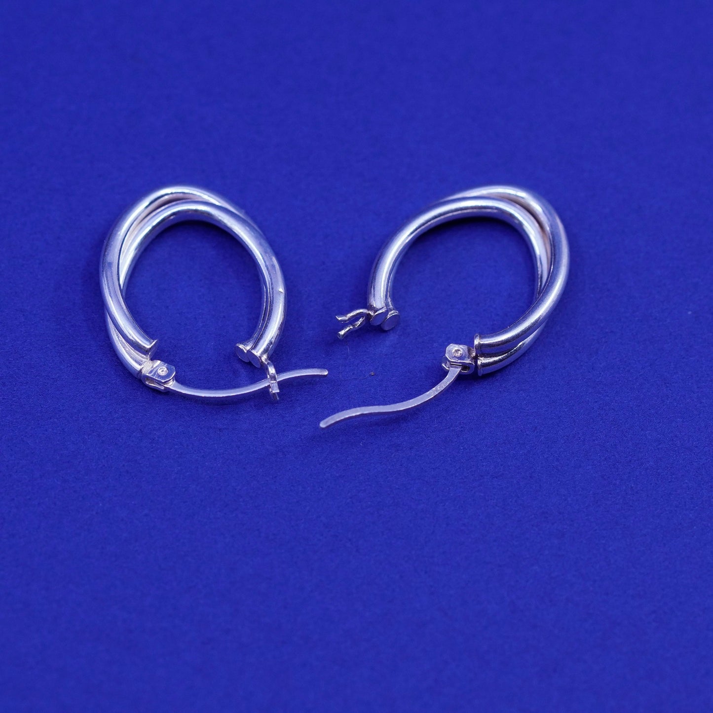 1”, vintage Sterling silver handmade earrings, 925 entwined hoops, huggie