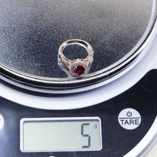 Sz 8.5, vermeil, gold over Sterling 925 Silver Ring W/ ruby, stamped 925 UD CZ
