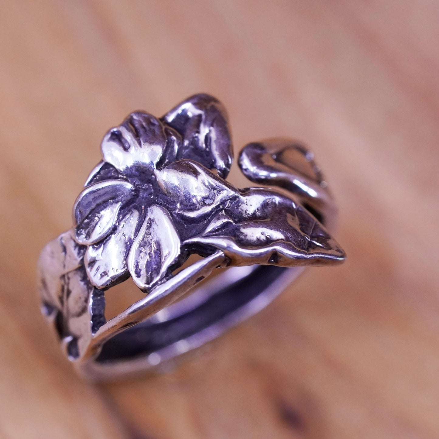 Size adjustable, vintage Sterling silver handmade ring, 925 wrap fairy band