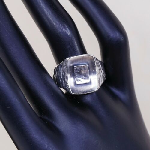Sz 9, USA Ai Sterling Silver handmade Ring. 925 modernist, Statement Square Ring
