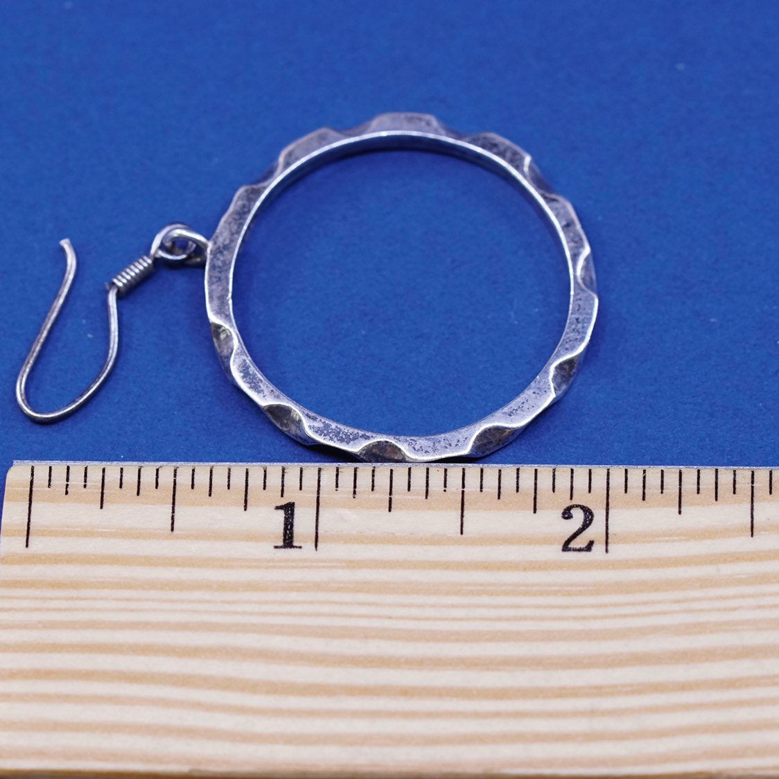 1.25”, vtg Sterling silver handmade earrings, mexico 925 gear hoops