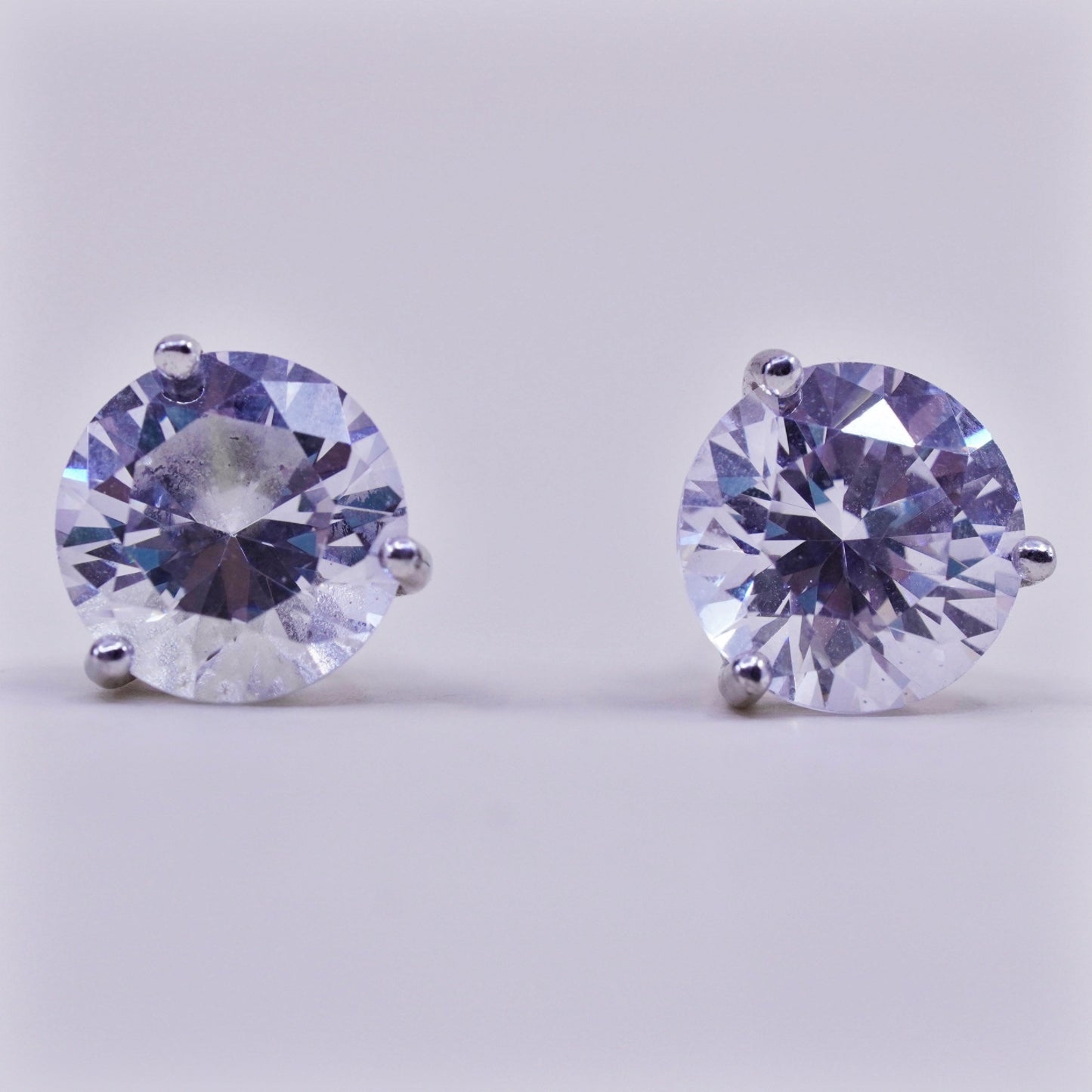 10mm, Vintage sterling silver genuine cz studs, fashion minimalist earrings
