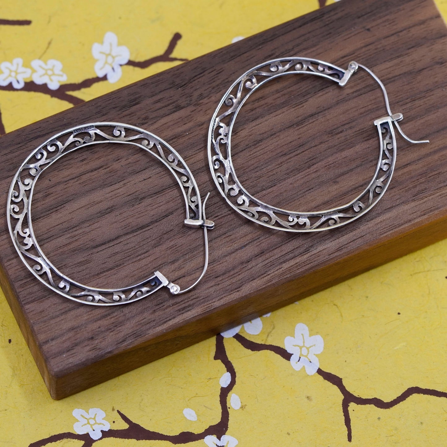 2”, vintage Sterling silver handmade earrings, filigree 925 huge hoops