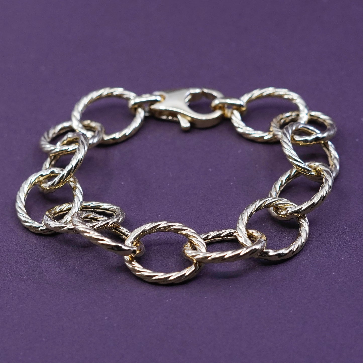 6.5”, Italy vermeil gold over Sterling silver bracelet, 925 twisted huge chain