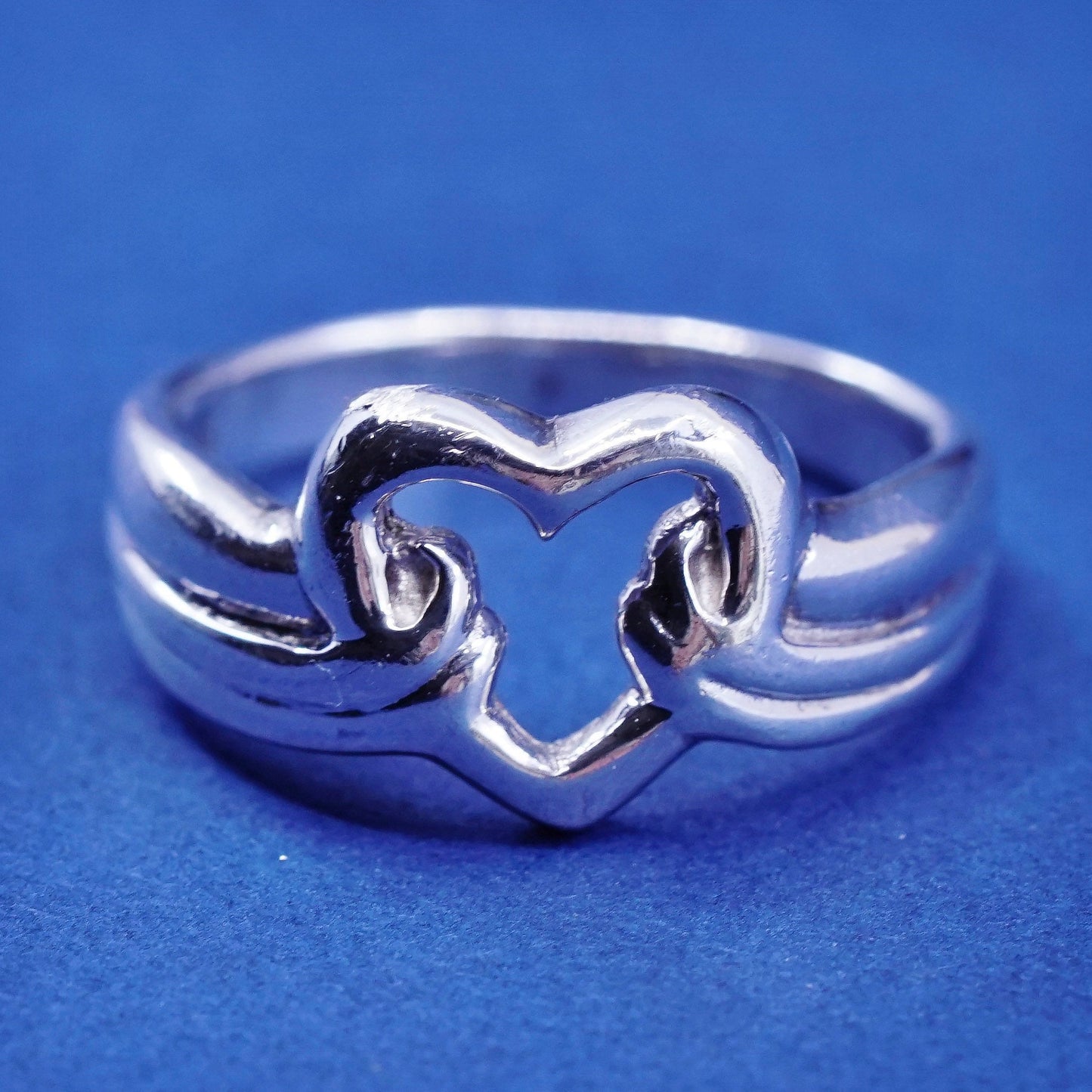 Size 7.25, vintage sterling silver handmade ring, 925 filigree heart band