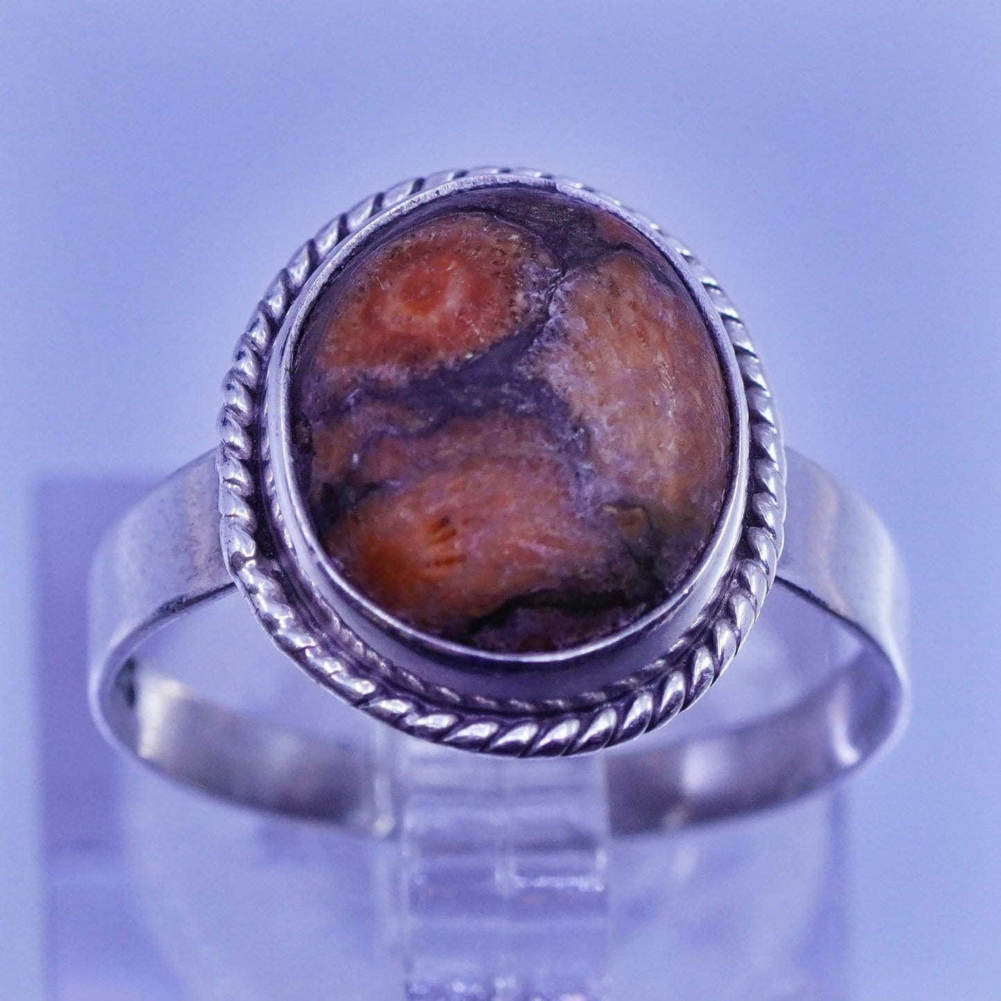 Size 6.25, vintage Sterling 925 silver handmade ring with red jasper