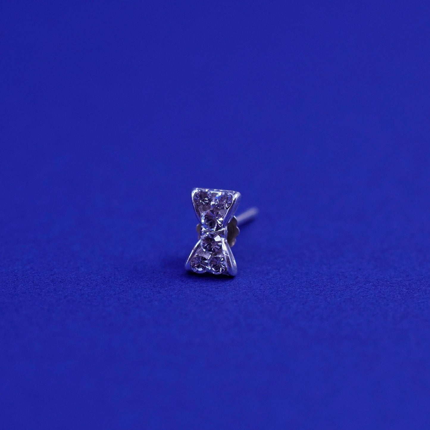 Vintage sterling silver handmade earrings, ribbon bow 925 studs with cluster CZ