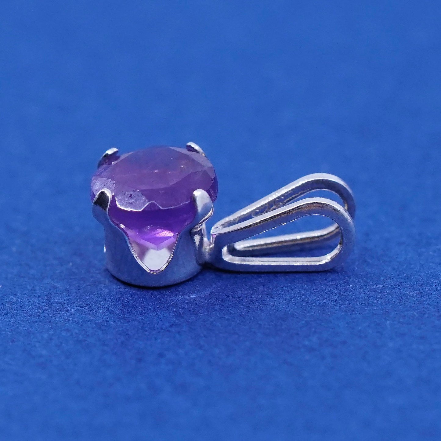 Vintage sterling silver handmade pendant, tiny solid 925 silver with amethyst