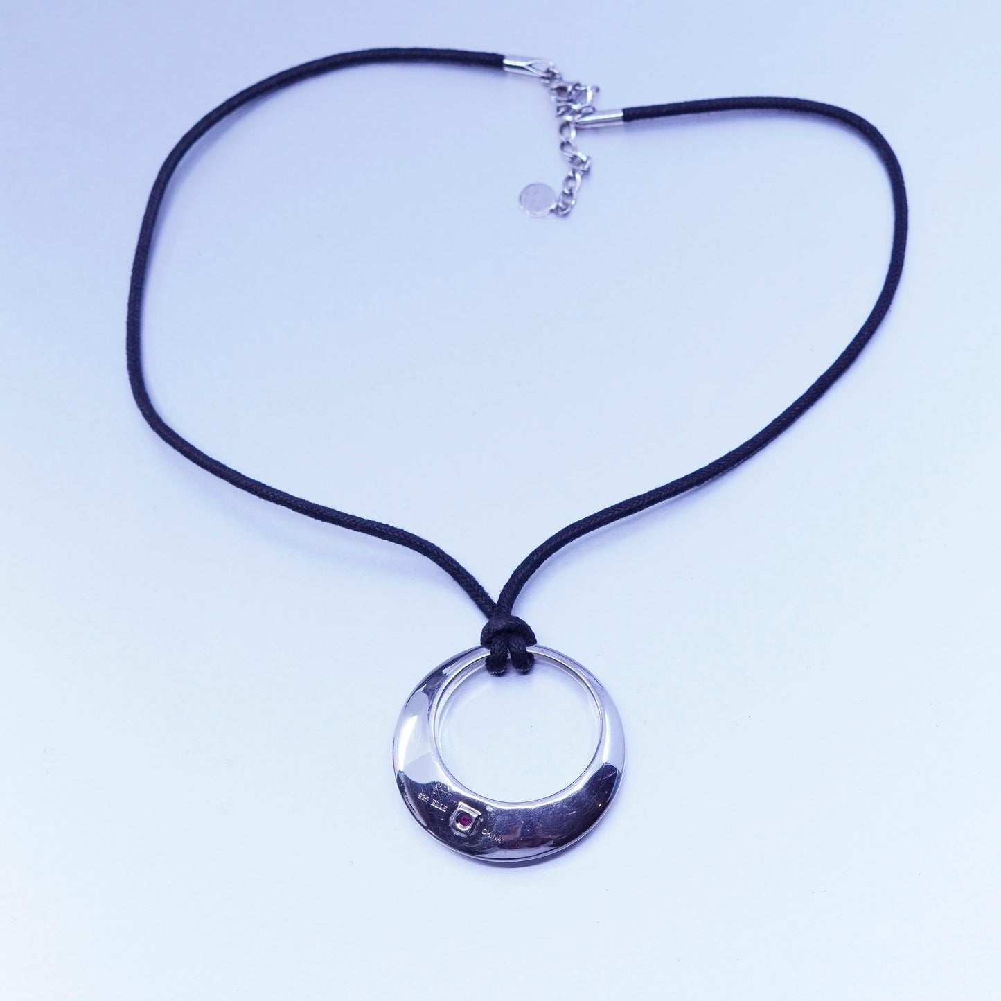 18+2”, designer Elle modern necklace sterling 925 silver circle pendant linen