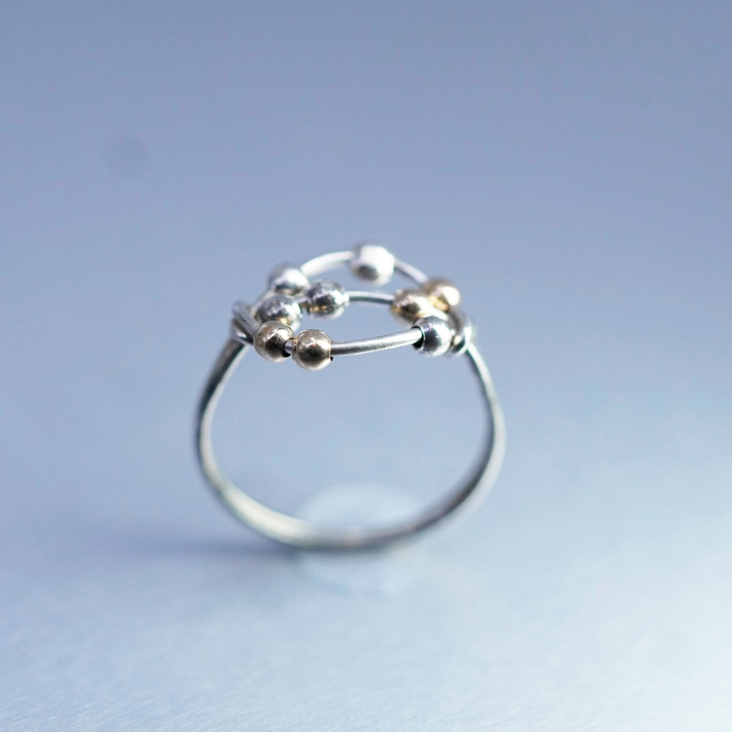 Size 4.25, vintage Sterling 925 silver handmade wired ring with 14K gold beads