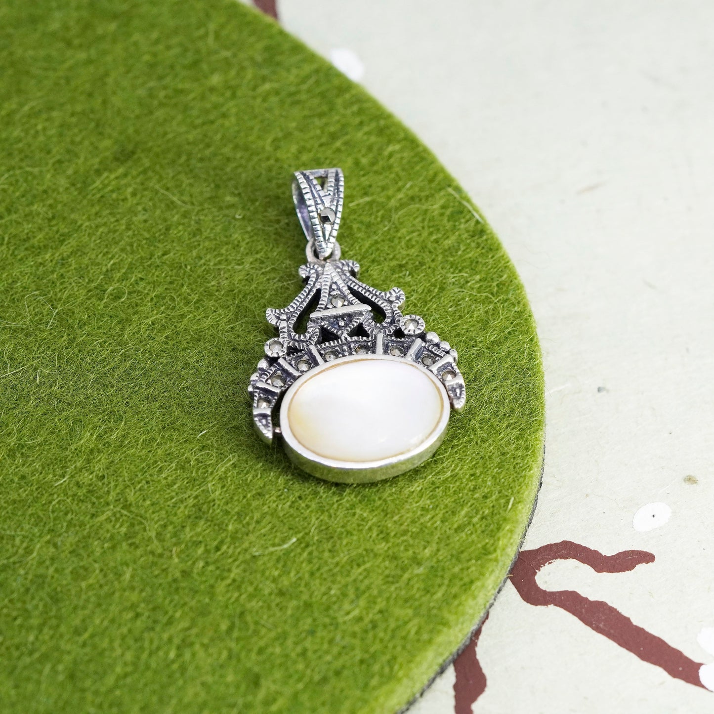 vtg Sterling 925 silver handmade double sided pendant w/ moonstone Marcasite