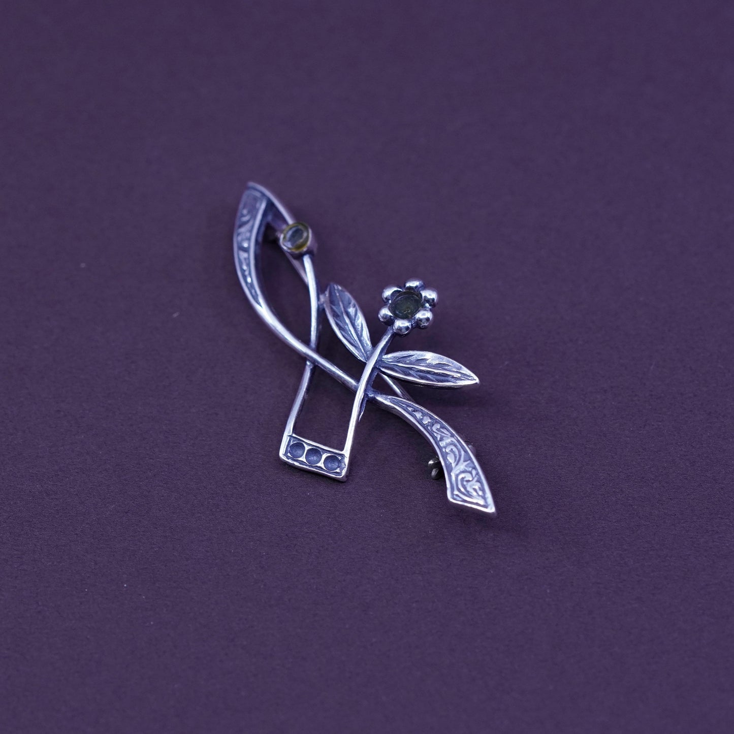 Antique handmade sterling 925 silver flower basket brooch